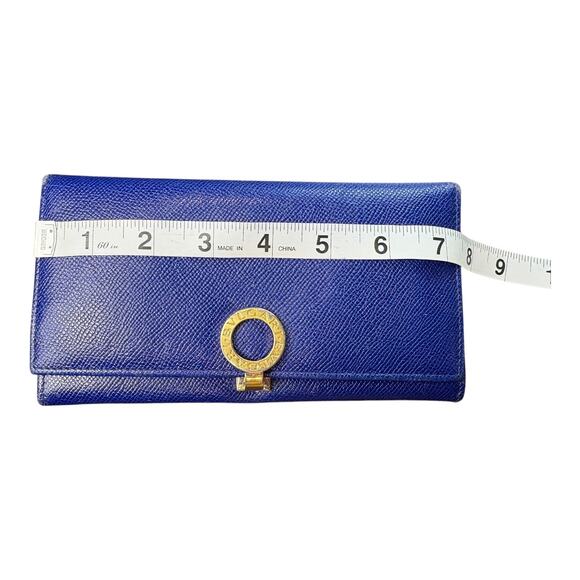 BVLGARI Long Wallet Logo Clip Bi-Fold Royal Blue Leather Light Pink Lining - Picture 9 of 16